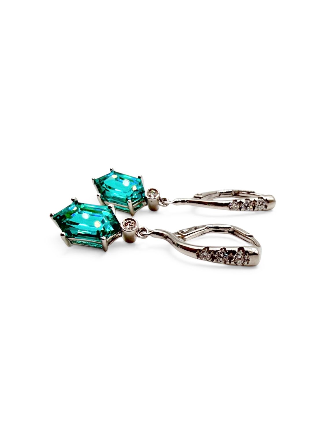 Sterling Silver 4.5-Carat Fancy Cut Paraiba Diamond Leverback Earrings
