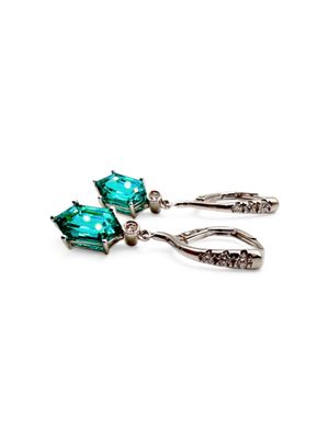 Sterling Silver 4.5-Carat Fancy Cut Paraiba Diamond Leverback Earrings