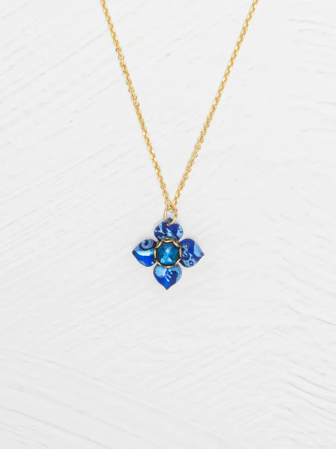 Holly Yashi Petite Fleur Pendant Necklace Sapphire Blue