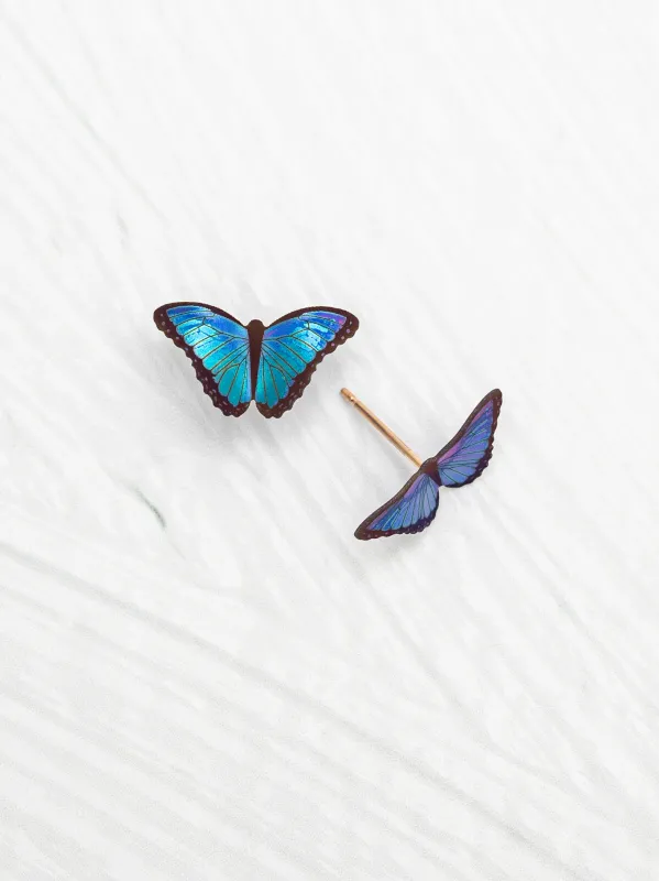 Petite Bella Butterfly Post Earrings Blue Gold