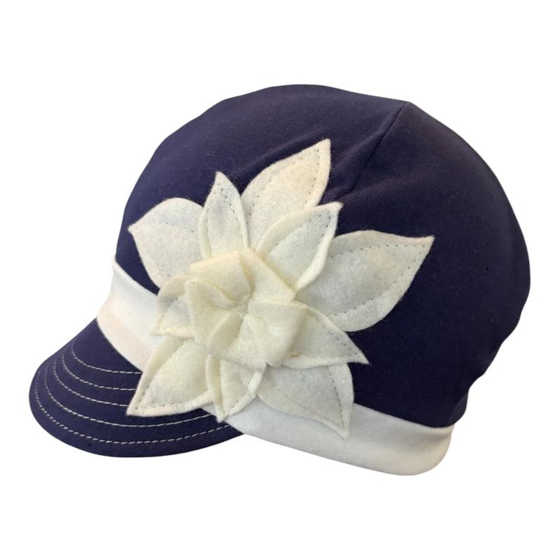 Weekender Upcycled Hat Navy White Triple Flower by Hats for Healing
