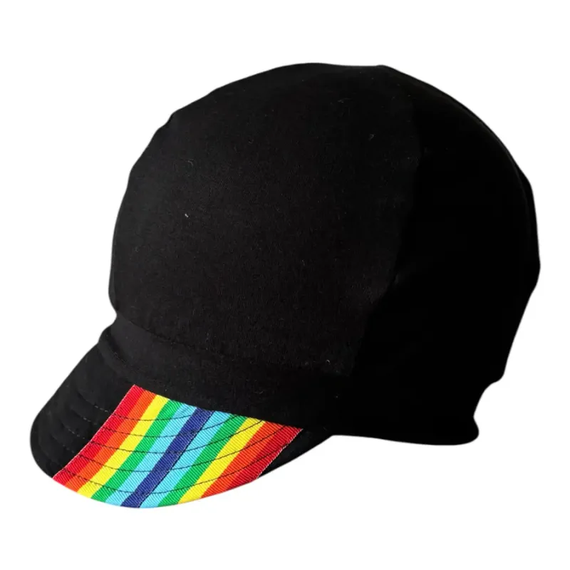 Weekender Upcycled  Hat Black Rainbow Ribbon