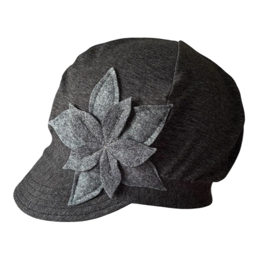 Weekender Upcycled Hat Grey Double Blossom by Hats for Healing