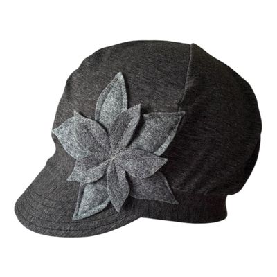 Weekender Upcycled Hat Grey Double Blossom by Hats for Healing