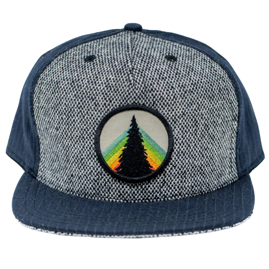 Navy Blue ball cap with heather grey front panel and round tree patch