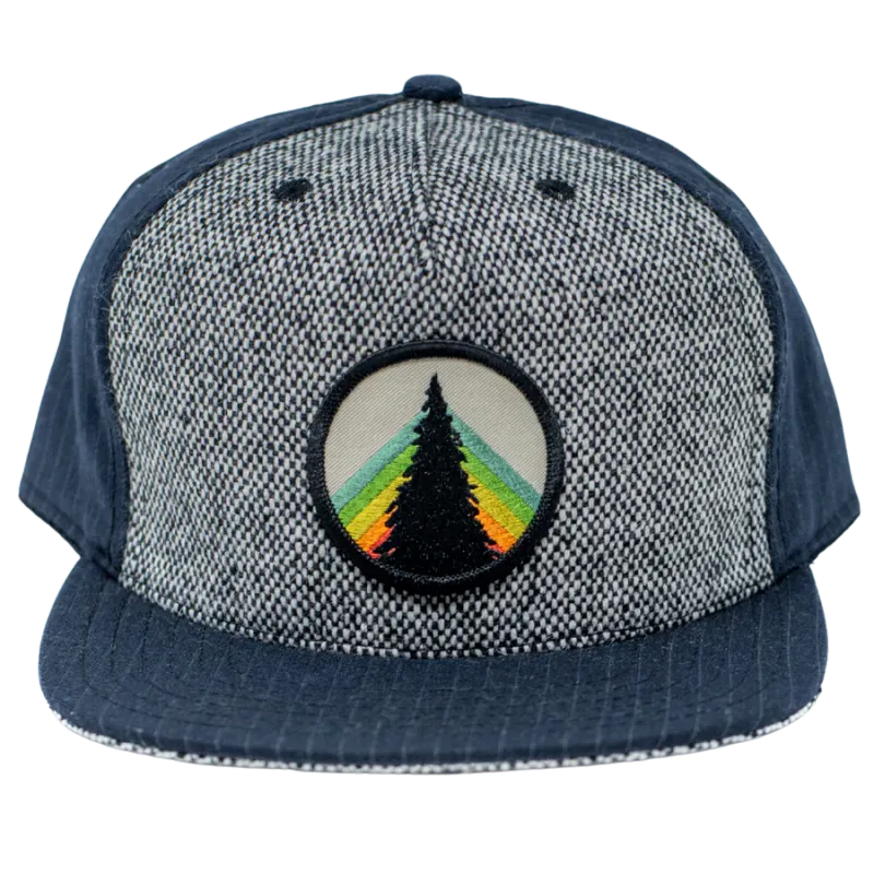 Navy Blue ball cap with heather grey front panel and round tree patch