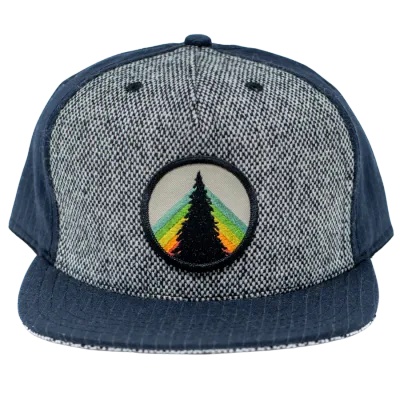 Navy Blue ball cap with heather grey front panel and round tree patch