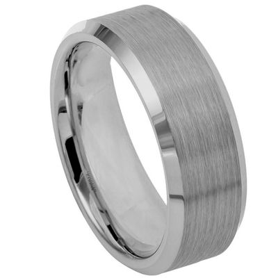 Tungsten 8mm Brushed Center High Polish Beveled Edge