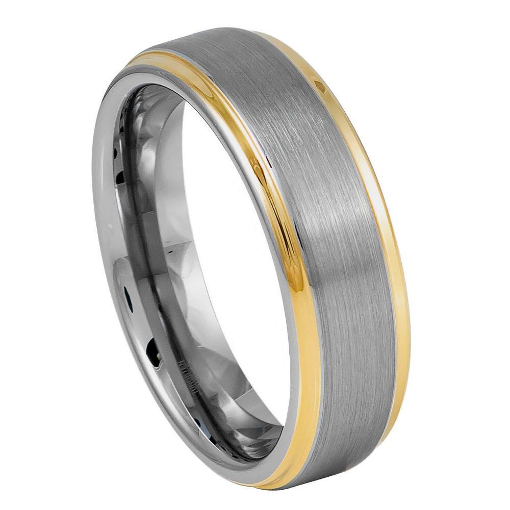 matte grey ring with gold edges medium wide