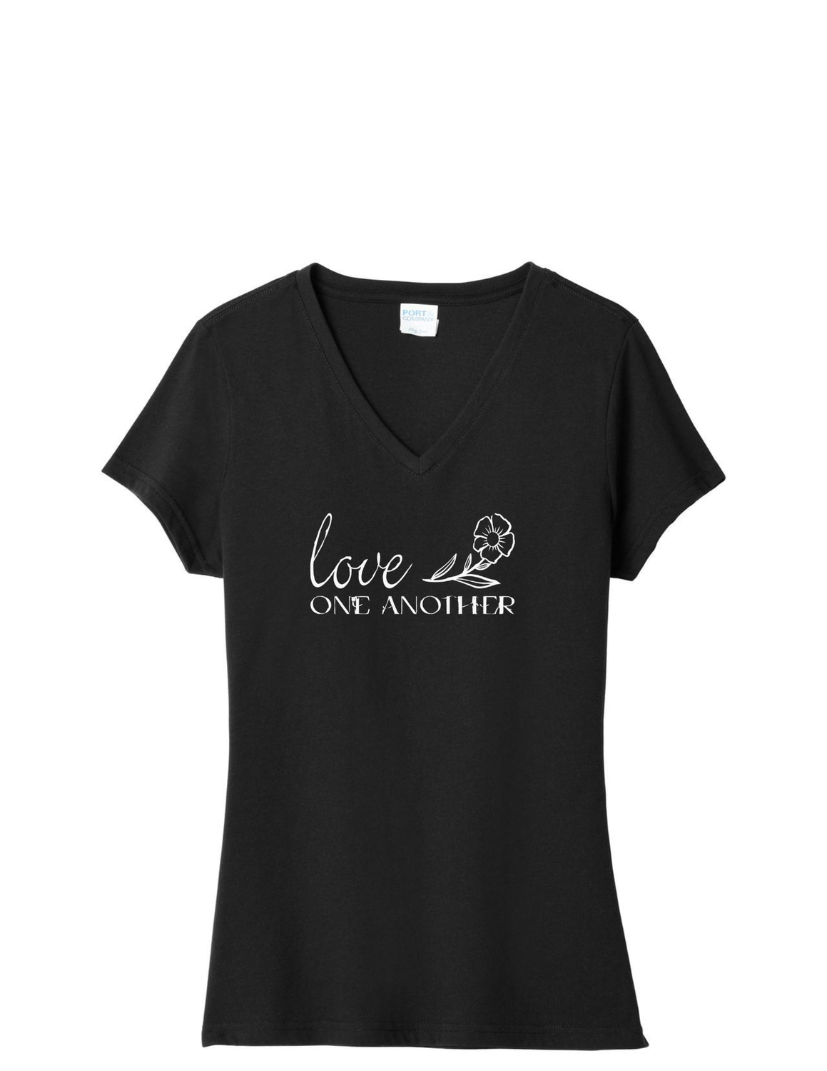 Love One Another V-Neck T-Shirt, Color: Jet Black, Size: XS