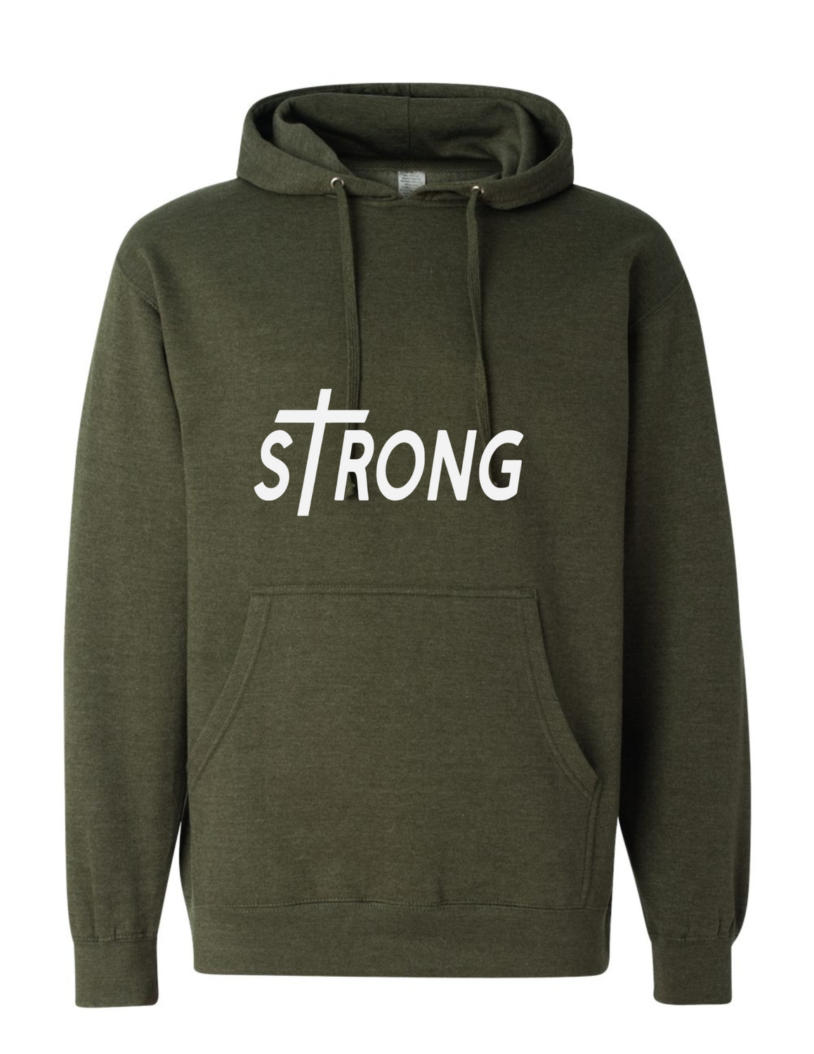 Strong Hoodie, Color: Alpine Green with White Vinyl, Size: S, Vinyl Color: If you would like to change vinyl color - please list your preference on the final checkout page.