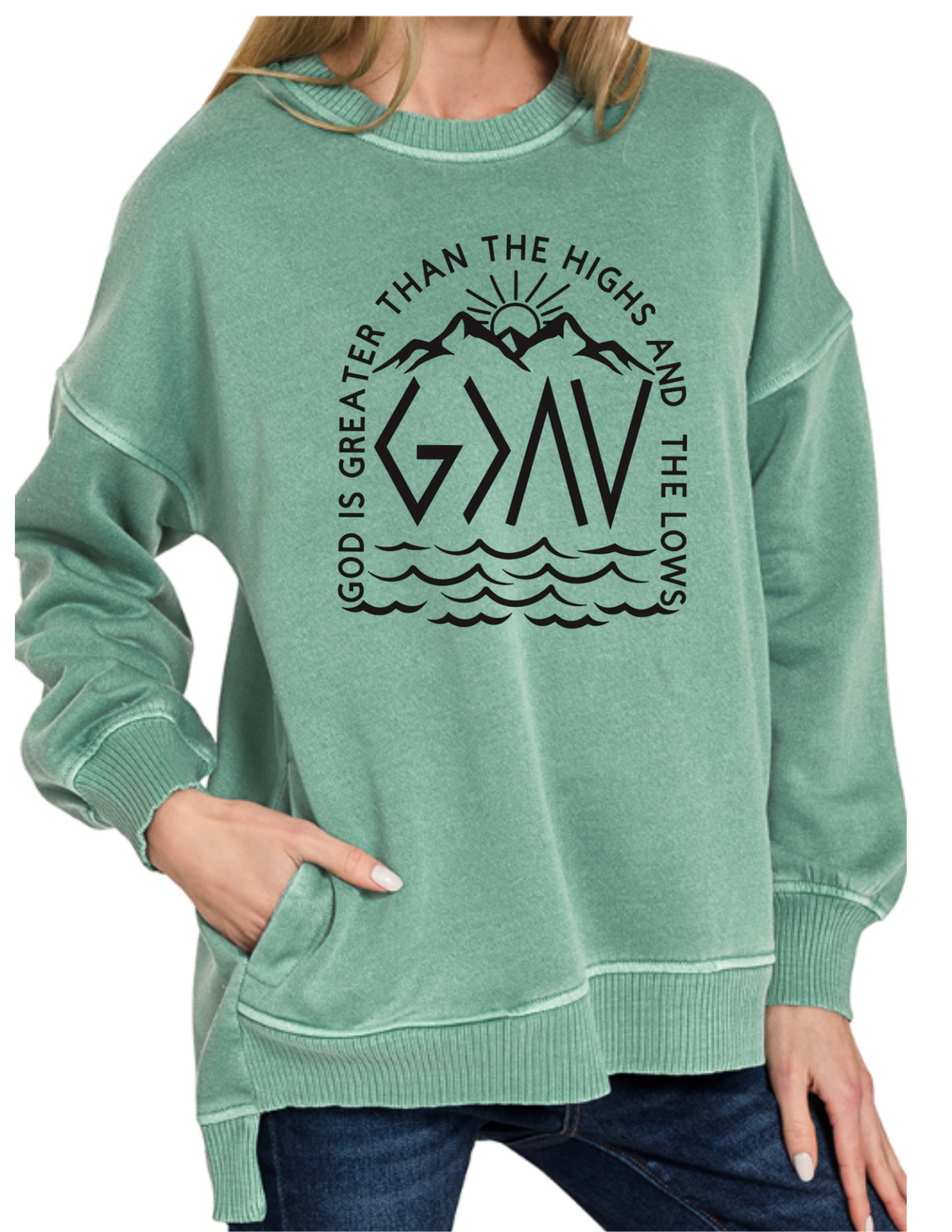 God is Greater than the Highs and Lows Christian Fleece Sweatshirt