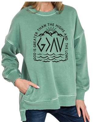 God is Greater than the Highs and Lows Christian Fleece Sweatshirt