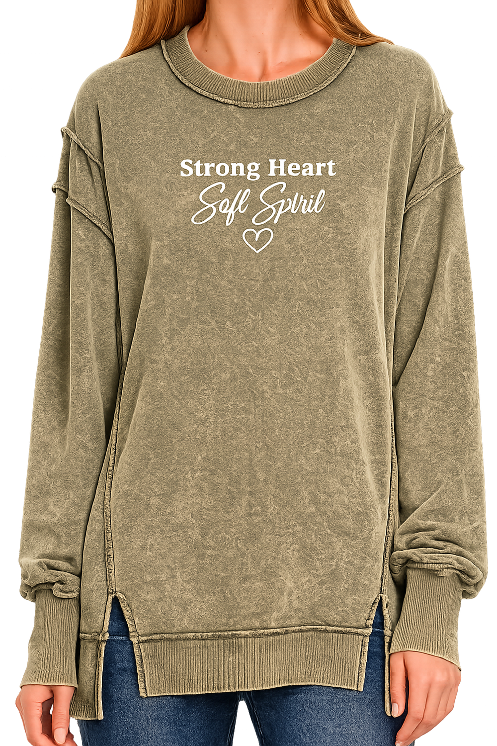 Strong Heart Soft Spirit Exposed-seam Sweatshirt