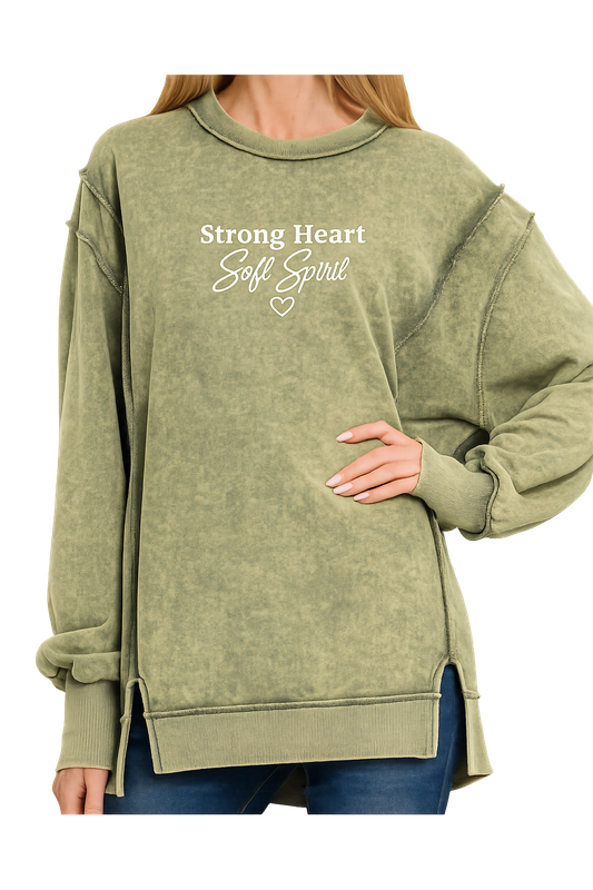Strong Heart Soft Spirit Exposed-seam Sweatshirt