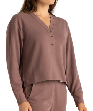 W WAFFLE LONG SLEEVE HENLEY, Color: FIG, Size: L