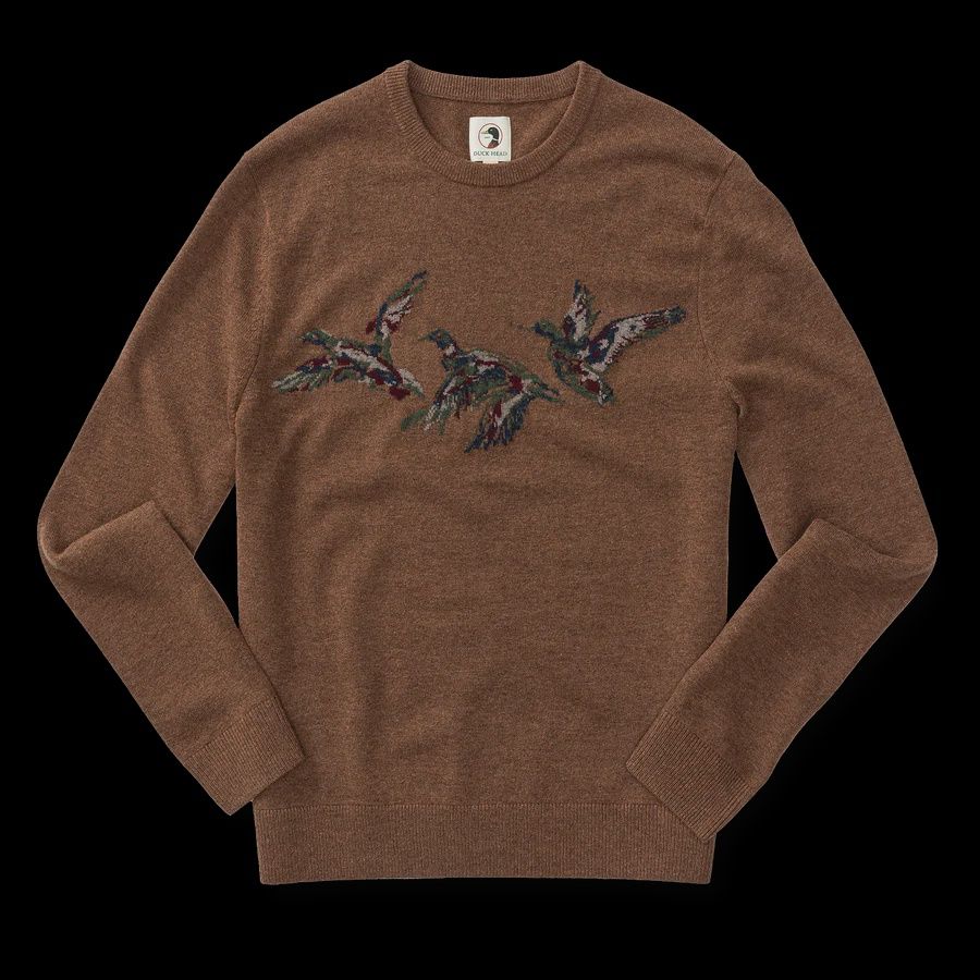 FLYING MALLARD INTARSIA MERINO CREWNECK SWEATER, Color: CIDER BROWN HEATHER (198), Size: S