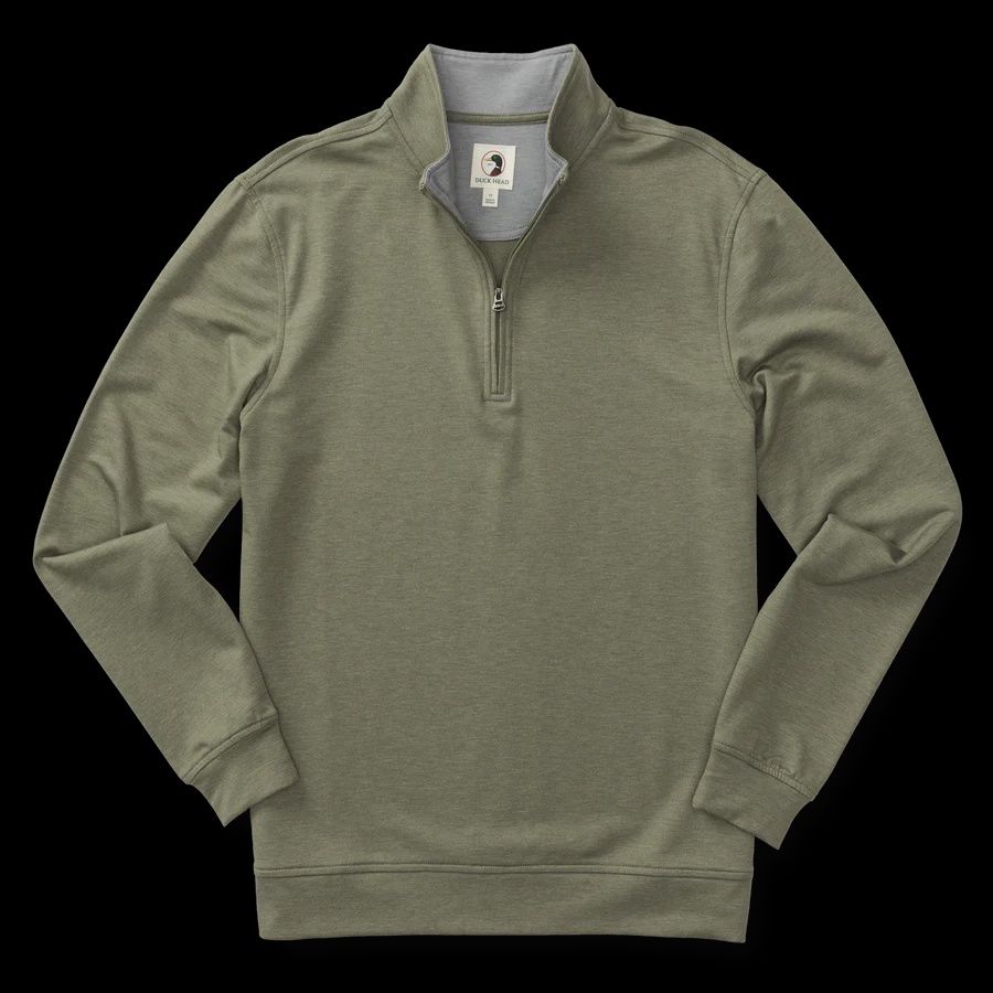 DUNMORE PERFORMANCE 1/4 ZIP PULLOVER LS, Color: Deep Lichen Olive Heather, Size: L