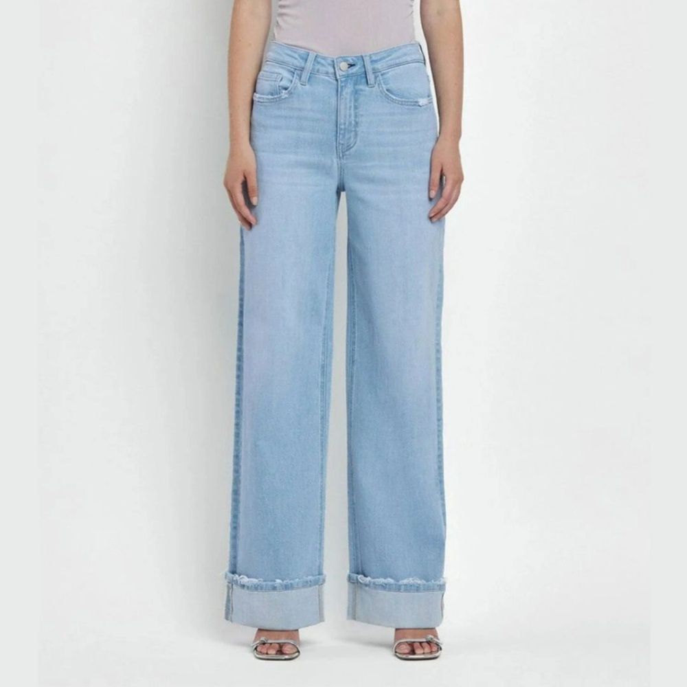 W SUPER HIGH RISE CUFFED BAGGY WIDE JEANS, Color: WILD HORSES, Size: 24