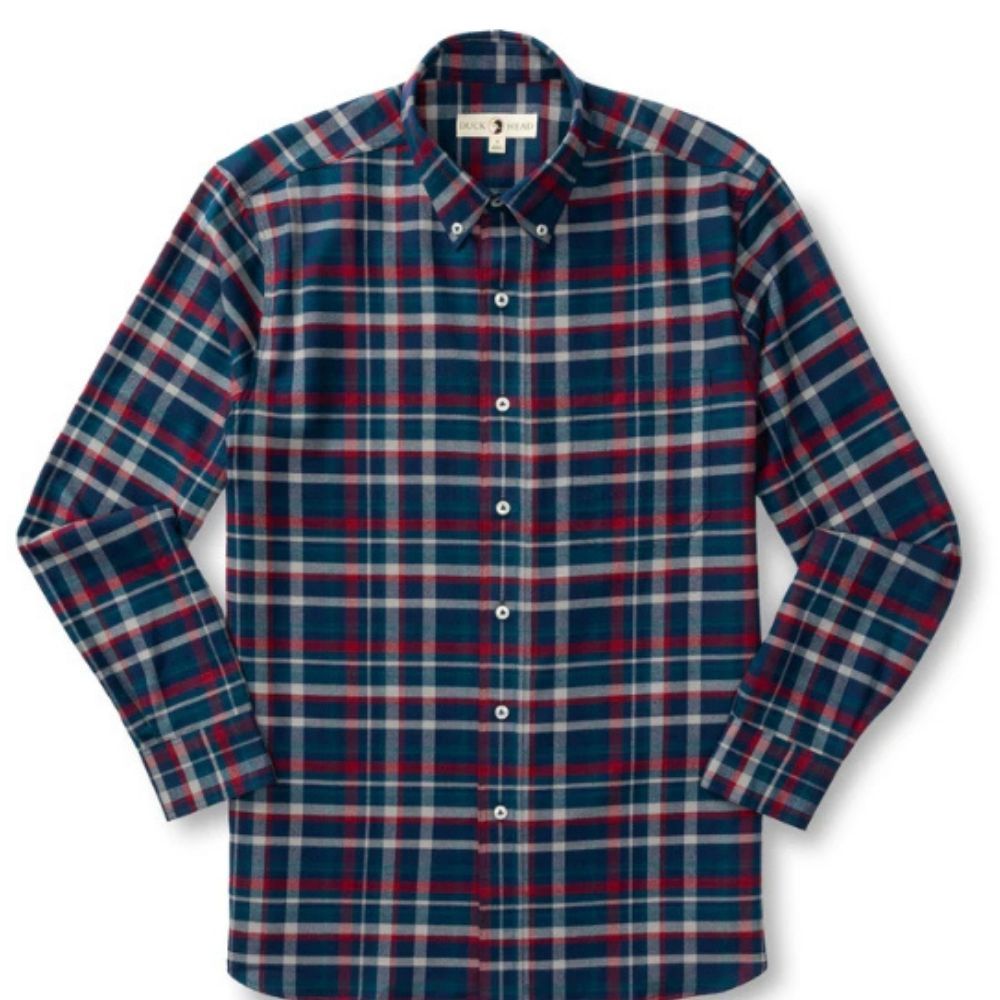LONG SLEEVE COTTON FLANNEL SPORT SHIRT, Color: ROYAL NAVY /  DRAPER PLAID, Size: M