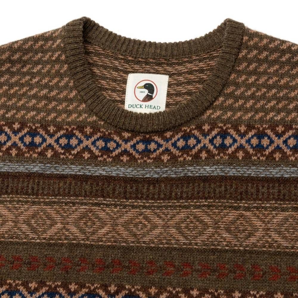 BIRCH FAIR ISLE  MERINO CREWNECK SWEATER, Color: OLIVE PINE HEATHER, Size: M