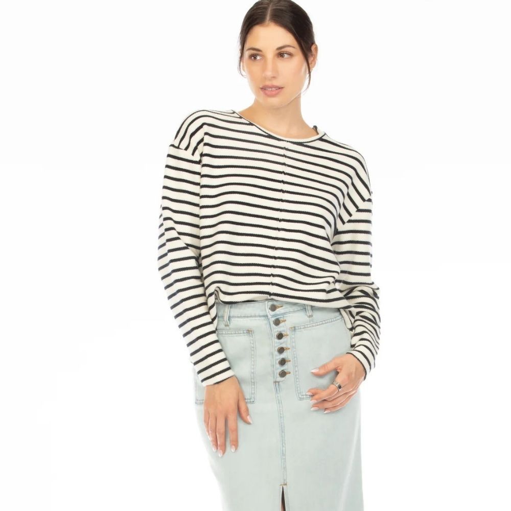 FRANKIE RAW SEAMED CREW, Color: MIDNIGHT/NATURAL, Size: XL