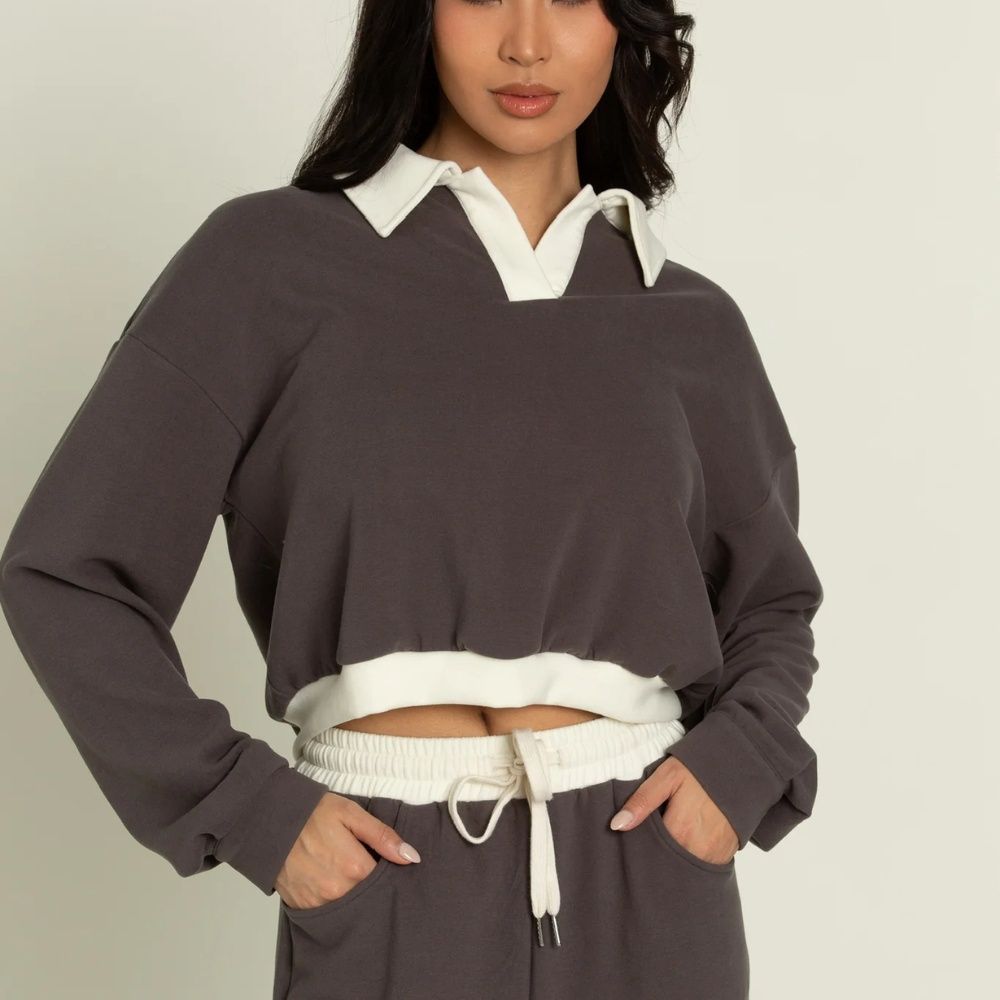 CHARCOAL PULLOVER TOP, Color: CHARCOAL, Size: X SMALL