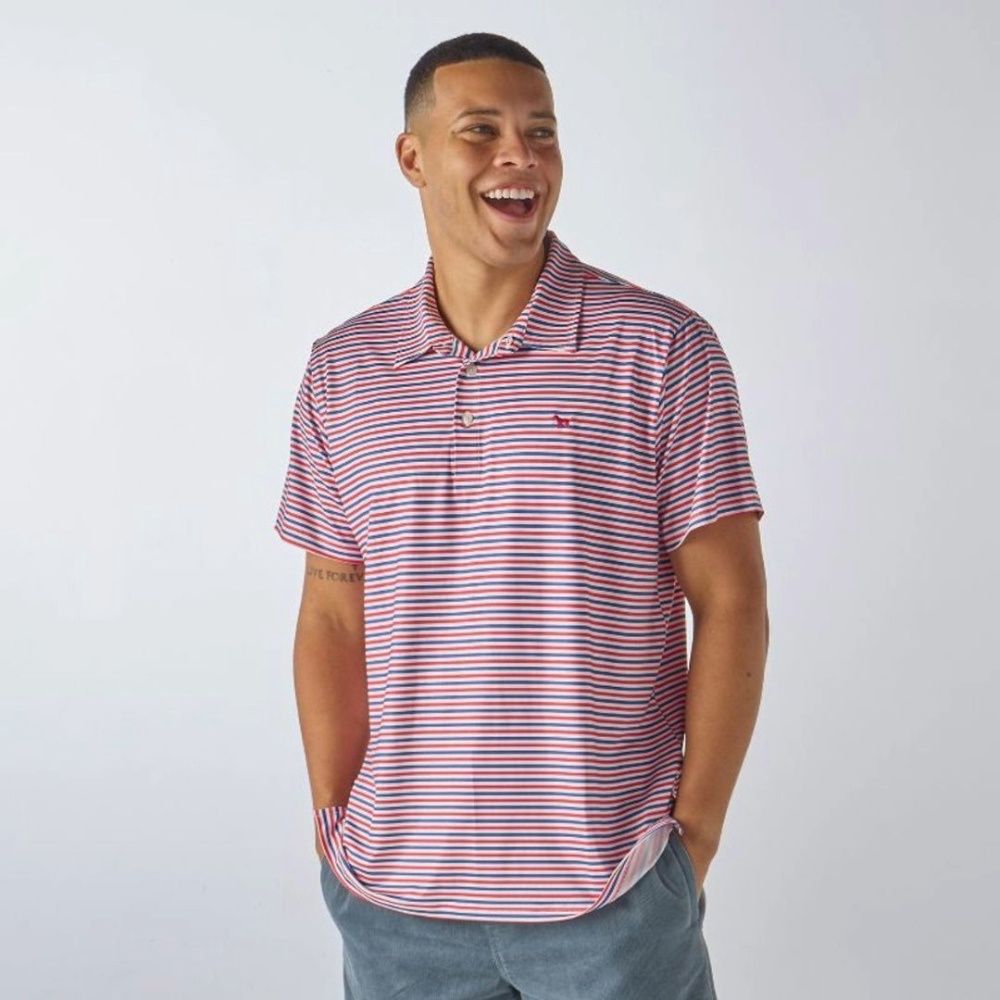 M SS PATTERNED POLO, Color: RED | WHITE | BLUE, Size: XXL