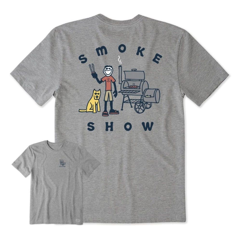 M JAKE AND ROCKET SMOKER TEE, Color: L, Life is Good: HEATHER GRAY