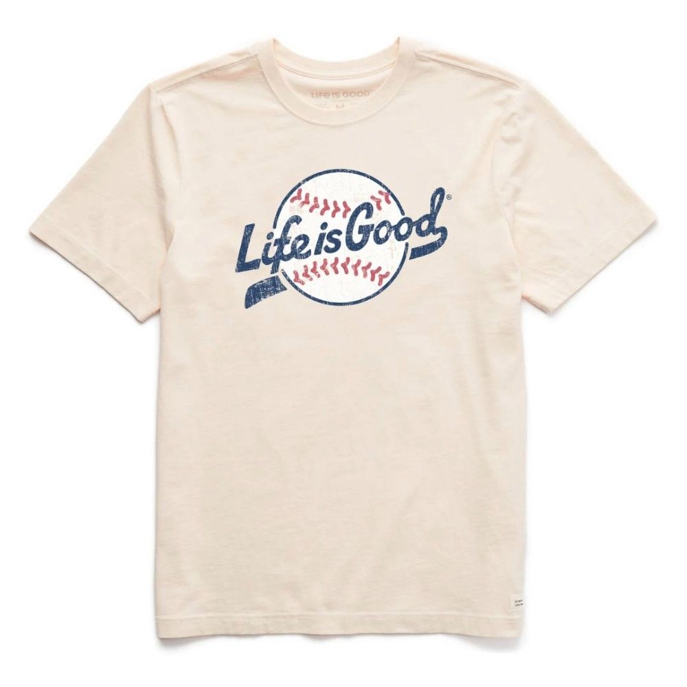 M LIG BALLYARD SCRIPT LOGO TEE, Color: M, Life is Good: PUTTY WHITE