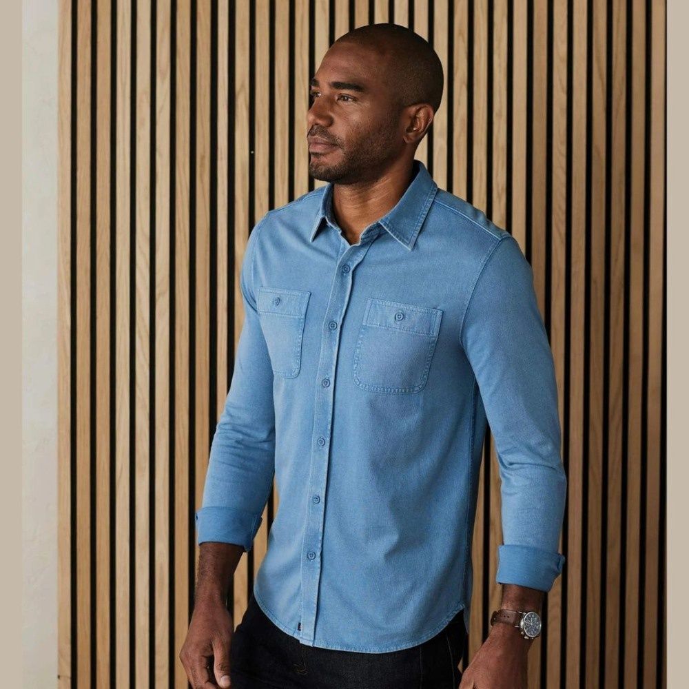 M LENNOX JERSEY BUTTON UP, Color: SLATE BLUE, Size: S