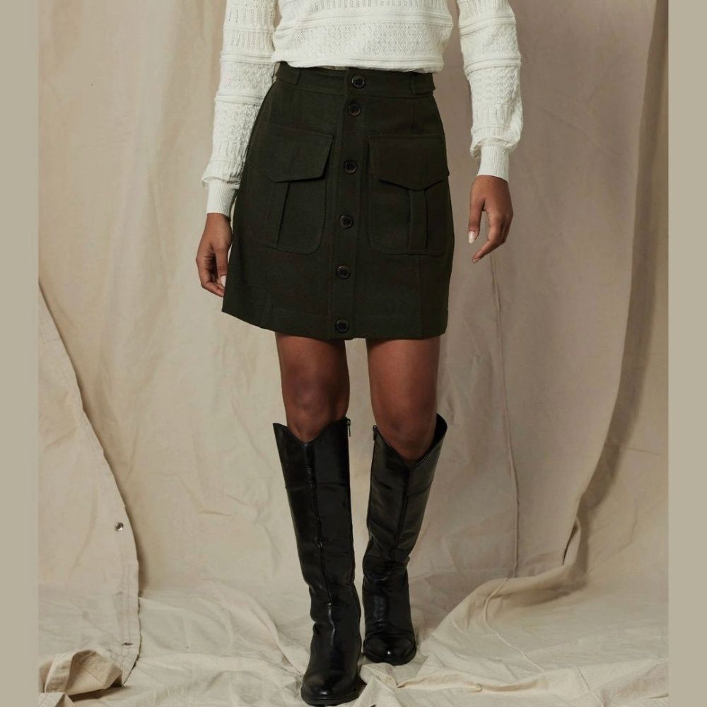 W UTILITY MINI SKIRT, Color: GREEN, Size: 26