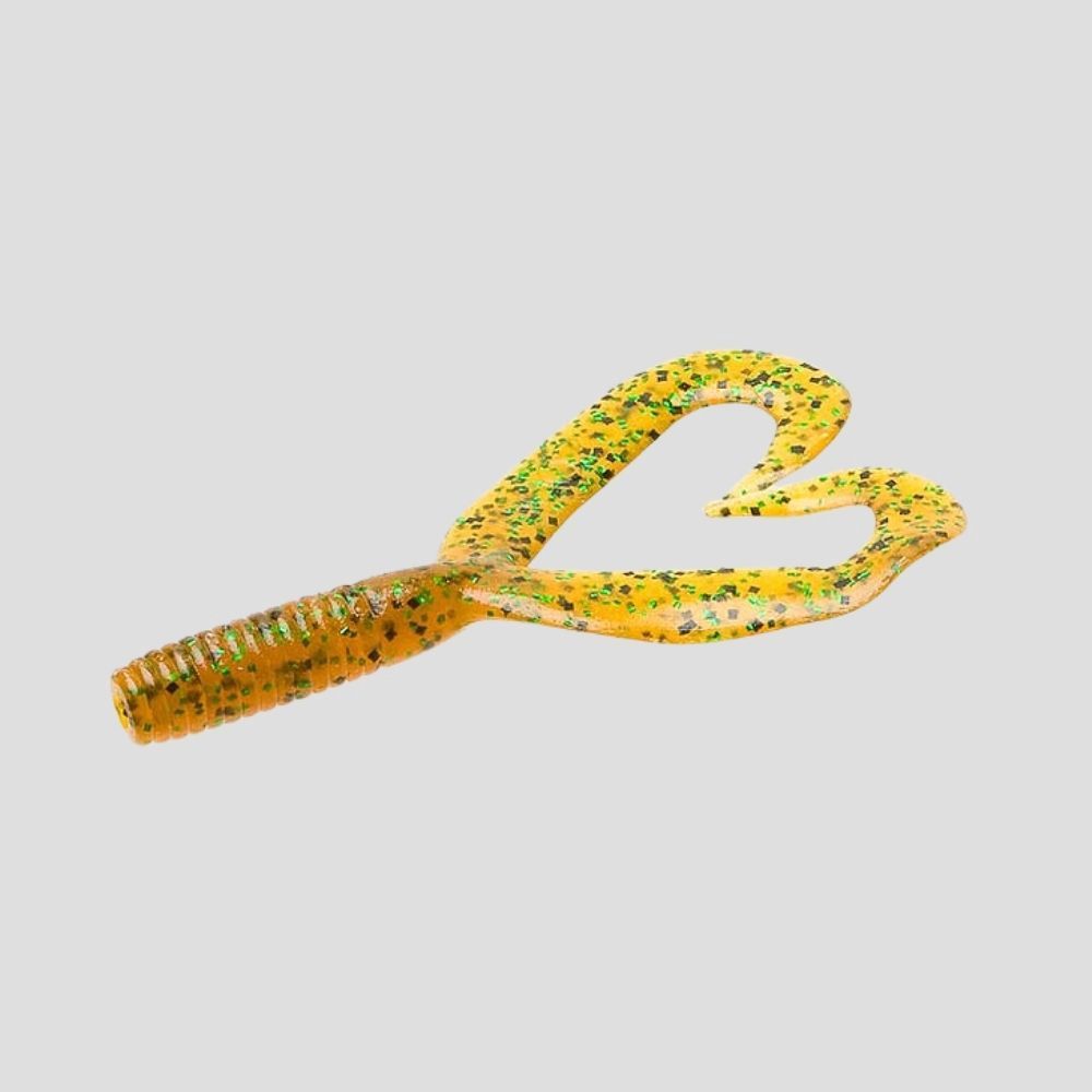 ZOOM CREEPY CRAWLER TWIN TAIL 3&#39;&#39;, Color: ROOTBEER PEPPER GREEN 16PK