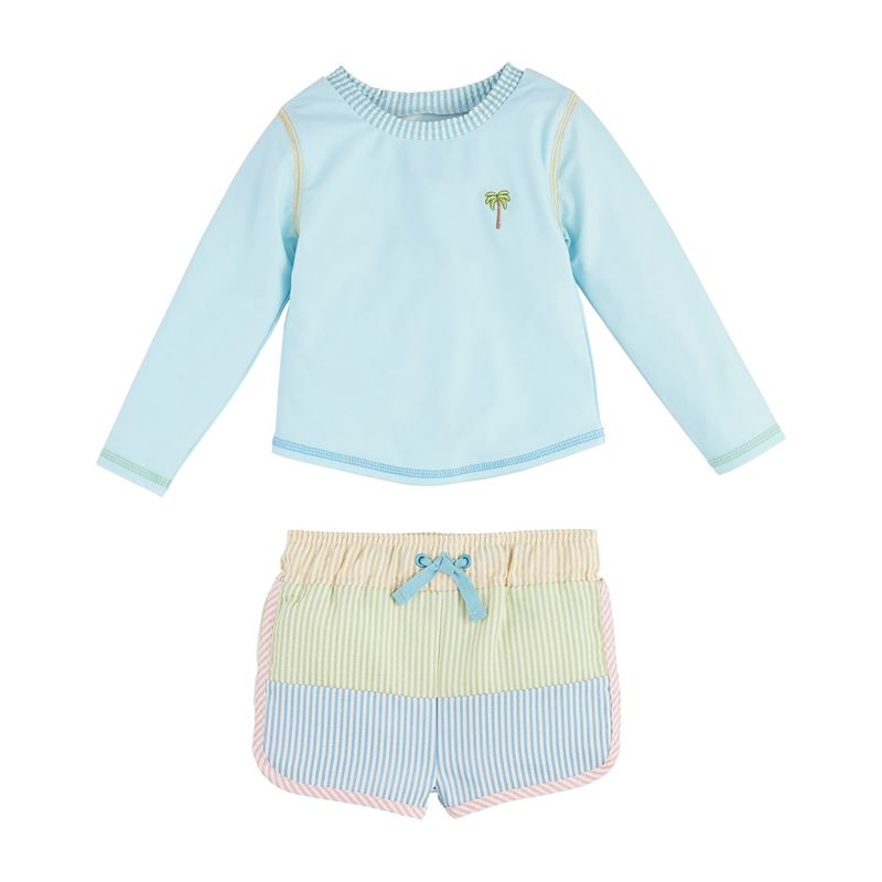 SEERSUCKER RASH GUARD &amp; SWIM TRUNKS SET