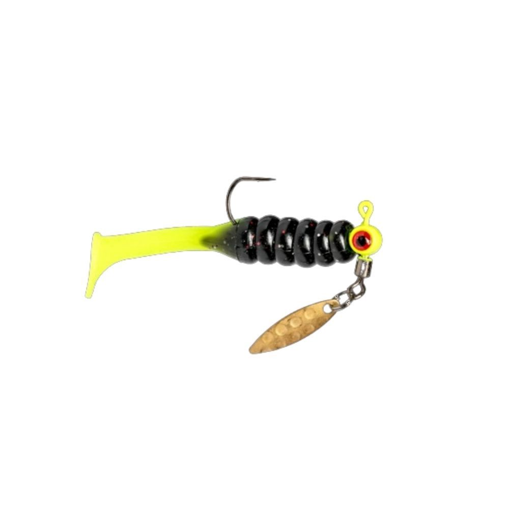 STRIKE KING MR CRAPPIE PRE-RIGGED SAUSAGE SPINS - 2PK, Color: TUXEDO BLACK | CHARTREUSE, Size: 1/8OZ