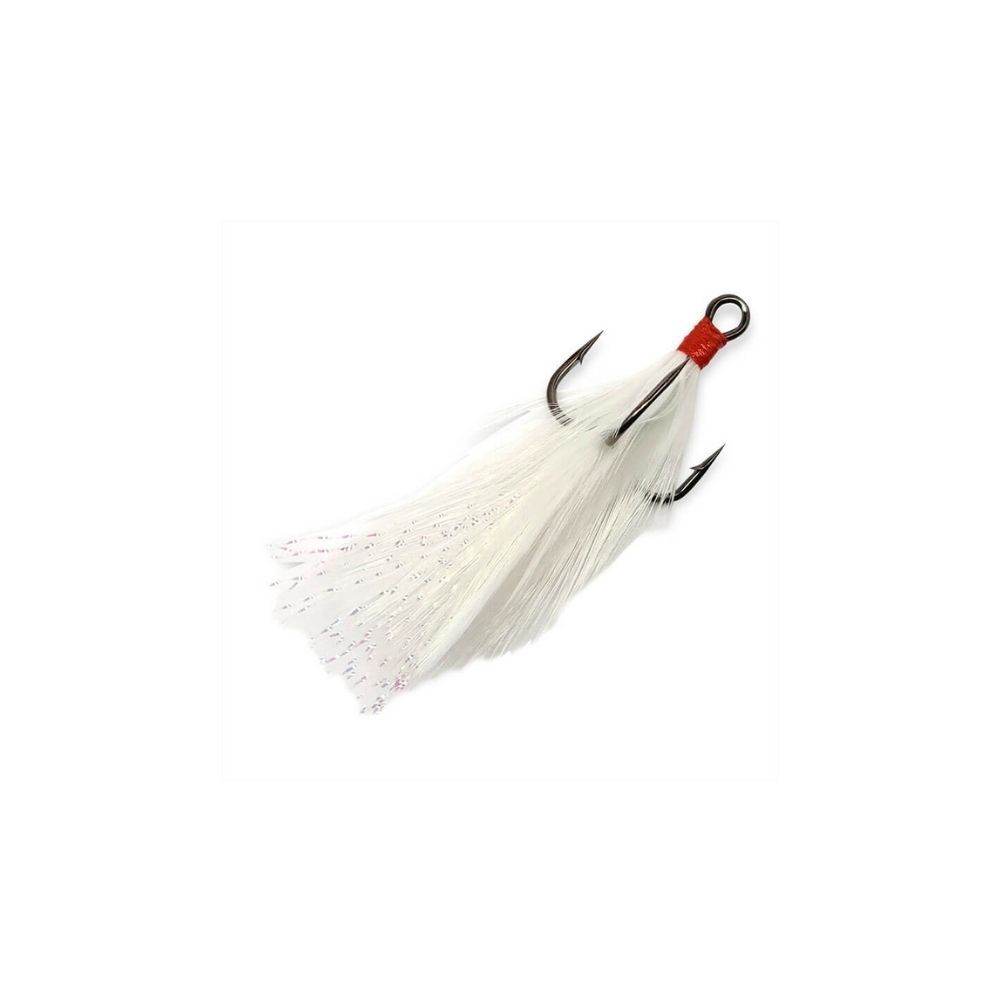 GAMAKATSU FEATHERED TREBLE HOOKS - 2PK, Color: WHITE, Weight: 2