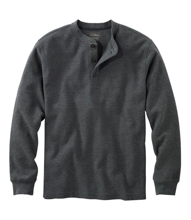 M UNSHRINKABLE MINI WAFFLE HENLEY LONGSLEEVE, Color: SHALE GRAY HEATHER, Size: SMALL