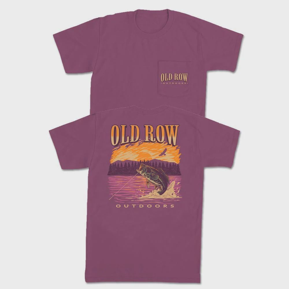 OUTDOORS BASS JUMP POCKET TEE, Color: BERRY, Size: SMALL