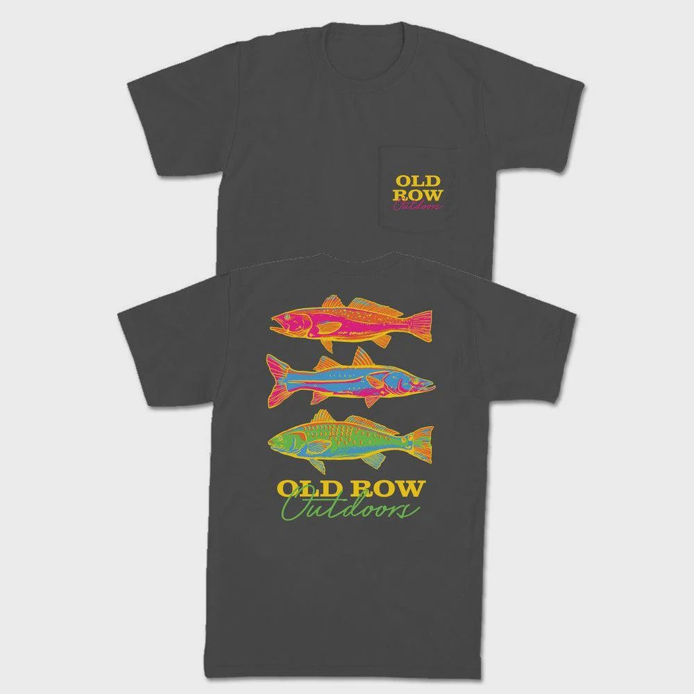 THE OUTDOORS NEON FISH POCKET TEE, Color: PEPPER, Size: SMALL