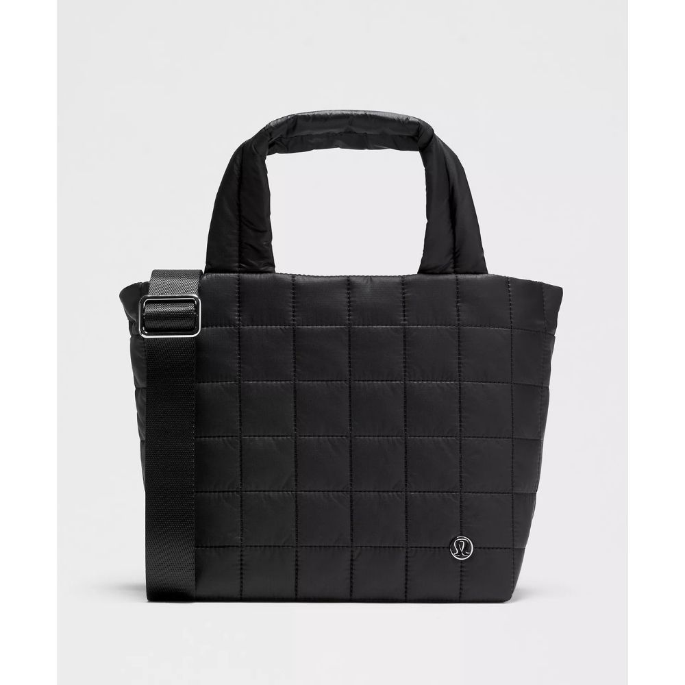 QUILTED GRID SMALL TOTE, Color: BLACK