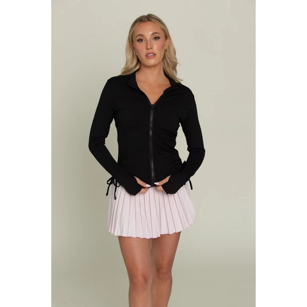 Side Tie Athletic Jacket, Color: BLACK, Size: S