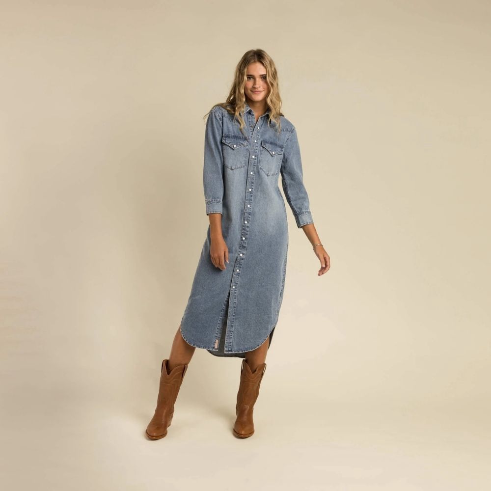 THE ANNIE PEARL SNAP SHIRTDRESS, Color: CLASSIC DENIM, Size: SMALL
