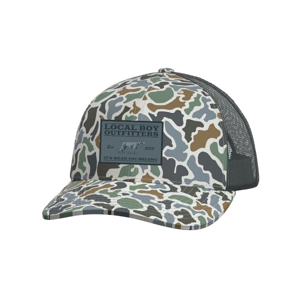 YOUTH BIRD DOG BADGE TRUCKER HAT, Color: LOCALFLAGE BLUFF