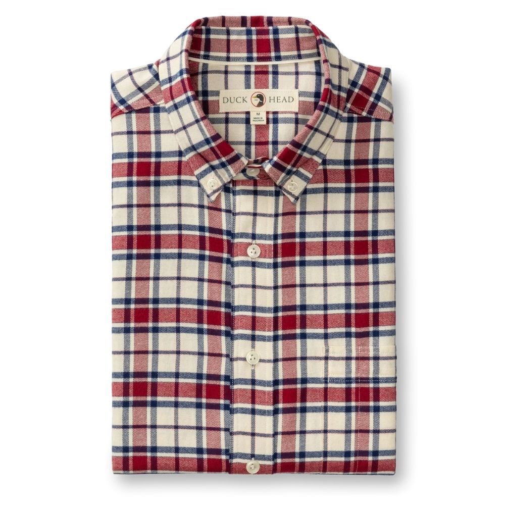 LONGSLEEVE COTTON FLANNEL SPORT SHIRT - BRADNER PLAID, Color: RIO RED, Size: SMALL