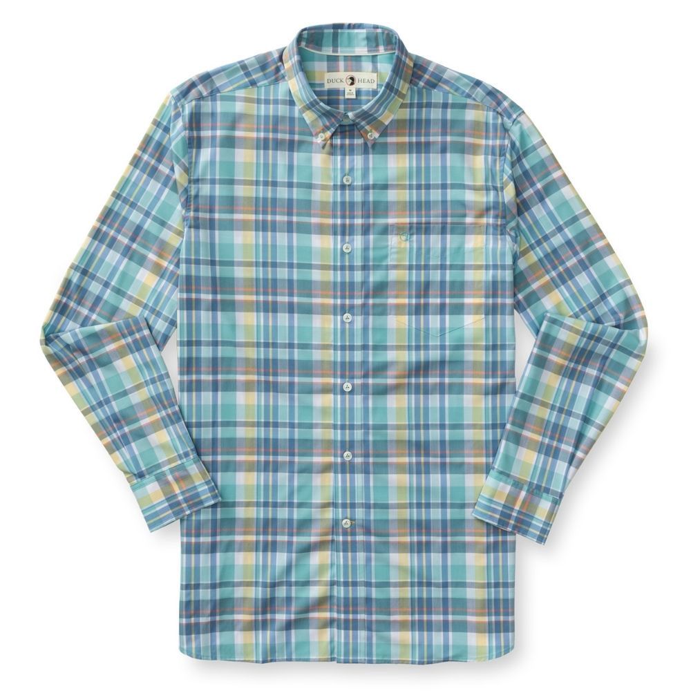 LONGSLEEVE PERFORMANCE POPLIN SPORT SHIRT - PAGE PLAID, Color: MARINE BLUE, Color Code: 309, Size: XLARGE