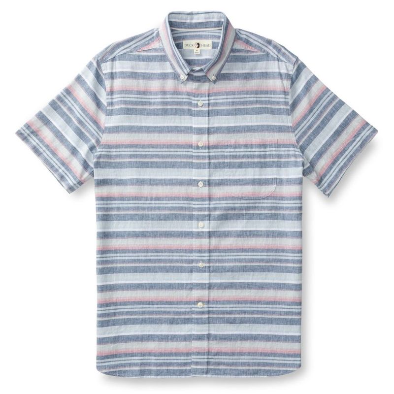 SHORTSLEEVE LINEN COTTON OXFORD SPORT SHIRT - GARDNER STRIPE