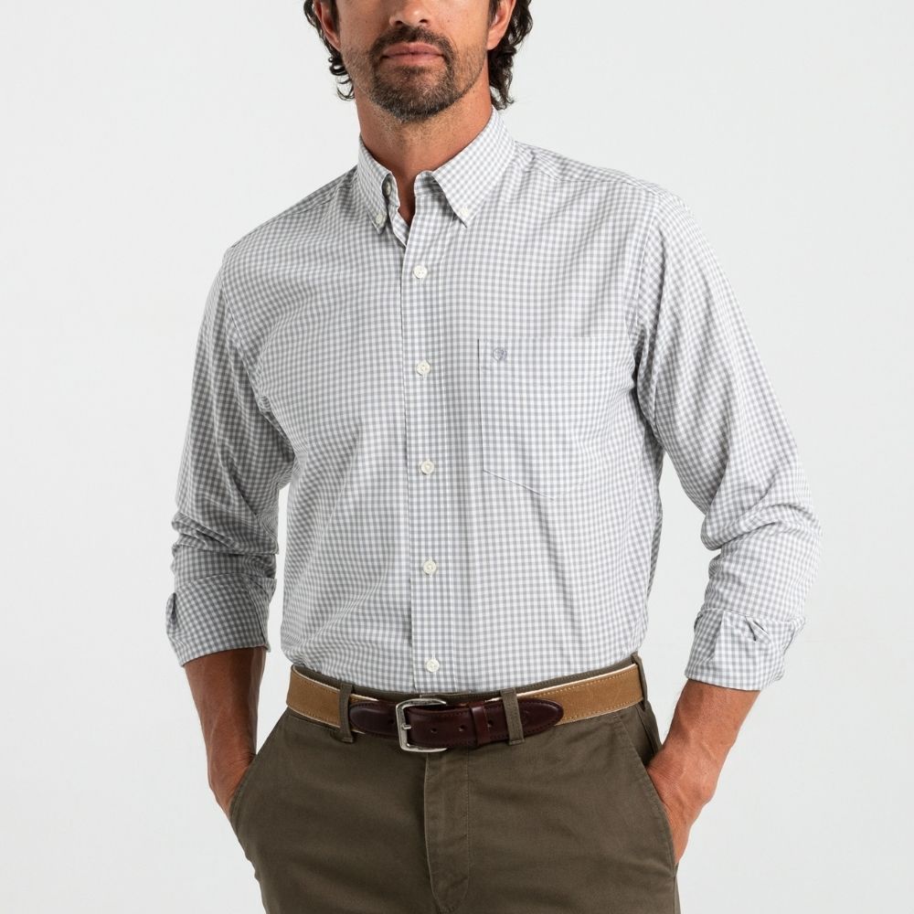 LONGSLEEVE PERFORMANCE POPLIN SPORT SHIRT - WALTON GINGHAM, Color: ULTIMATE GRAY, Size: XXLARGE