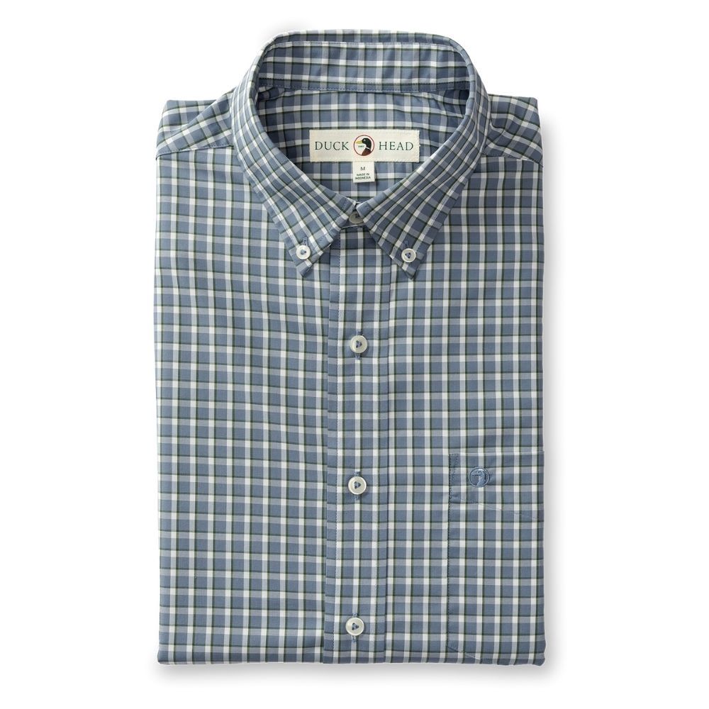 LONGSLEEVE PERFORMANCE POPLIN HARRELL PLAID SHIRT, Color: STONE BLUE, Size: XXLARGE