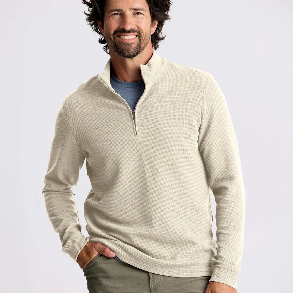 M WAFFLE QUARTER ZIP, Color: SANDSTONE, Size: MEDIUM, Style: MWQZ