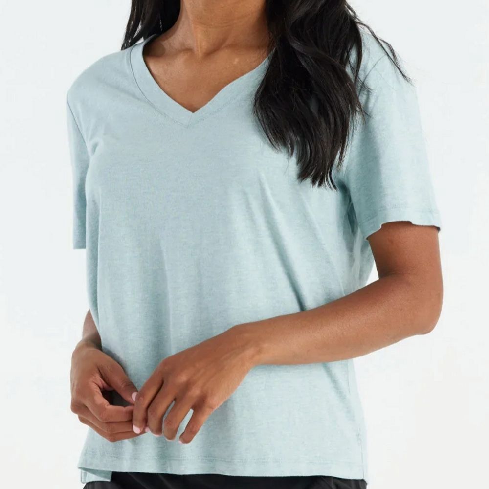 W Bamboo Heritage V Neck Tee, Color: Heather Ocean Mist, Size: XXLARGE